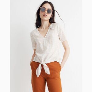 Madewell Novel Tie-Front Top in Rainbow Windowpane, Sz Small, Preppy Vacation